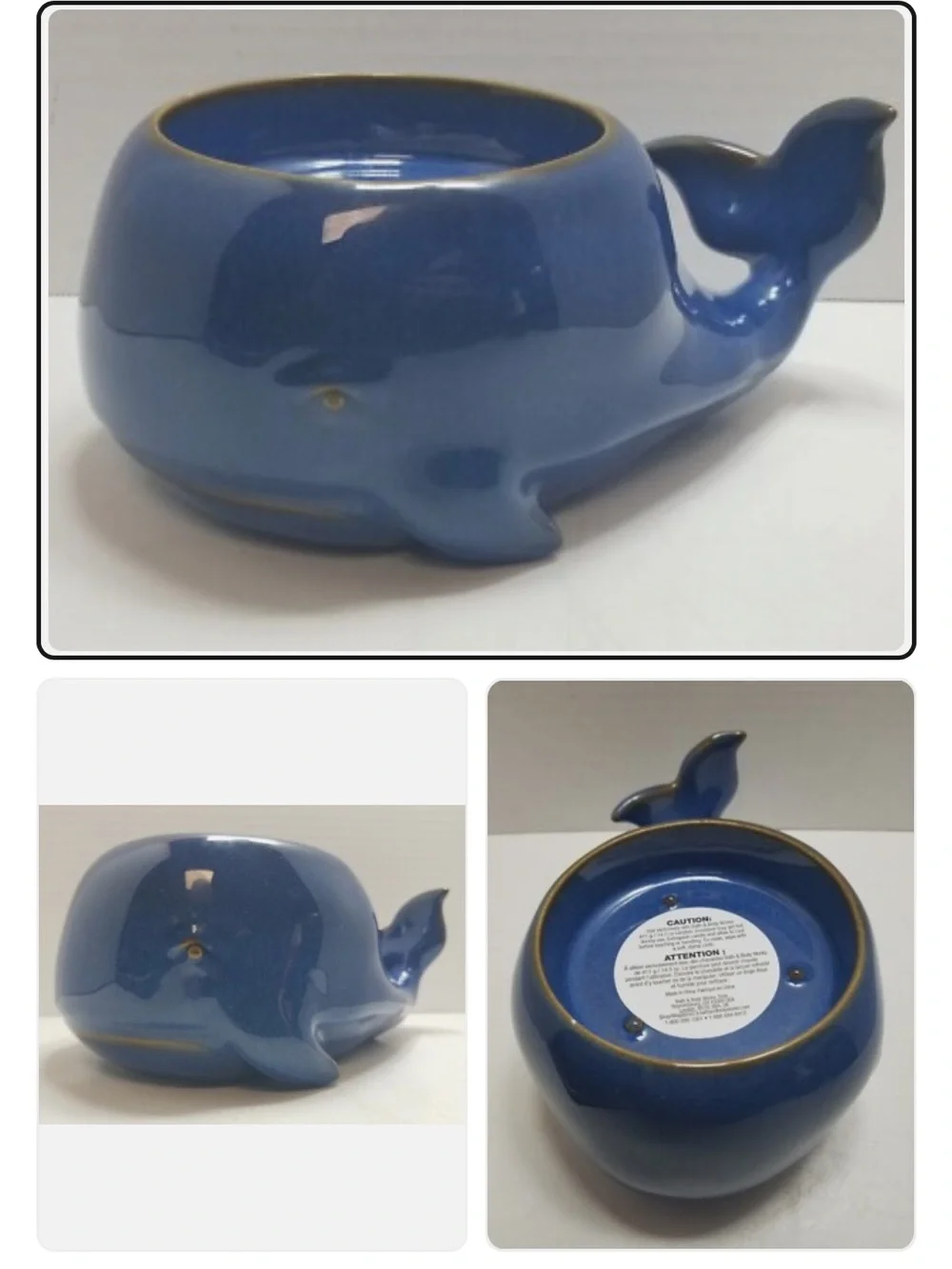 NWT Bath & Body Works Blue Whale 3-Wick Ceramic Candle Holder New